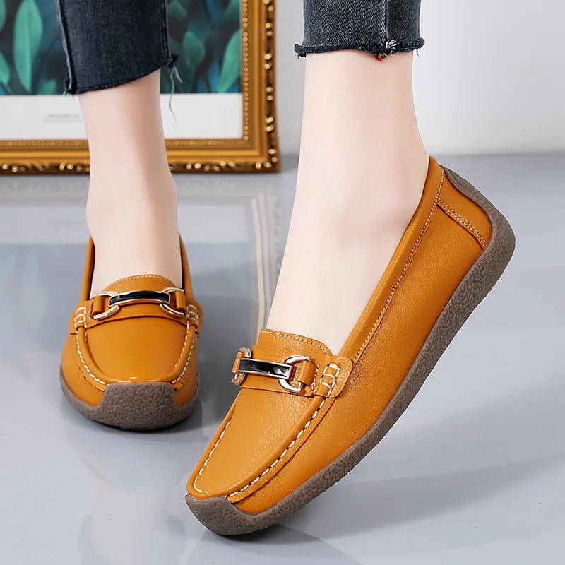 Cow Leather Women's Flats Casual Spring Autumn Shoes Woman Slip On Moccasins Ladies Loafers Fashion Female Shoe Large Size 35-44