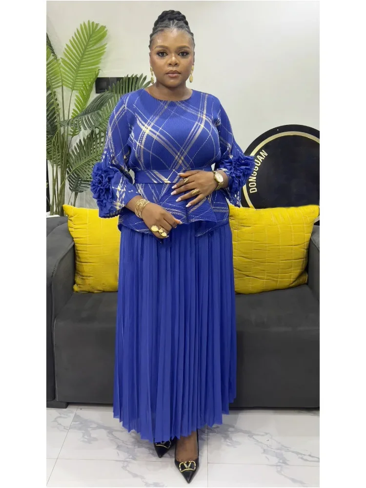 EGRM プリーツスカートセット女性のための 2025 新ファッション O ネック長袖トップ + ハイウエスト A ラインスカート 2 点セット 6R7519