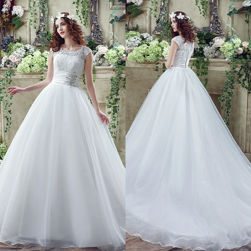 Customized O-neck Floor Length Beaded Tulle Elegant Dress Women for Wedding Party فساتين حفلات التخرج Vestidos Elegantes Para