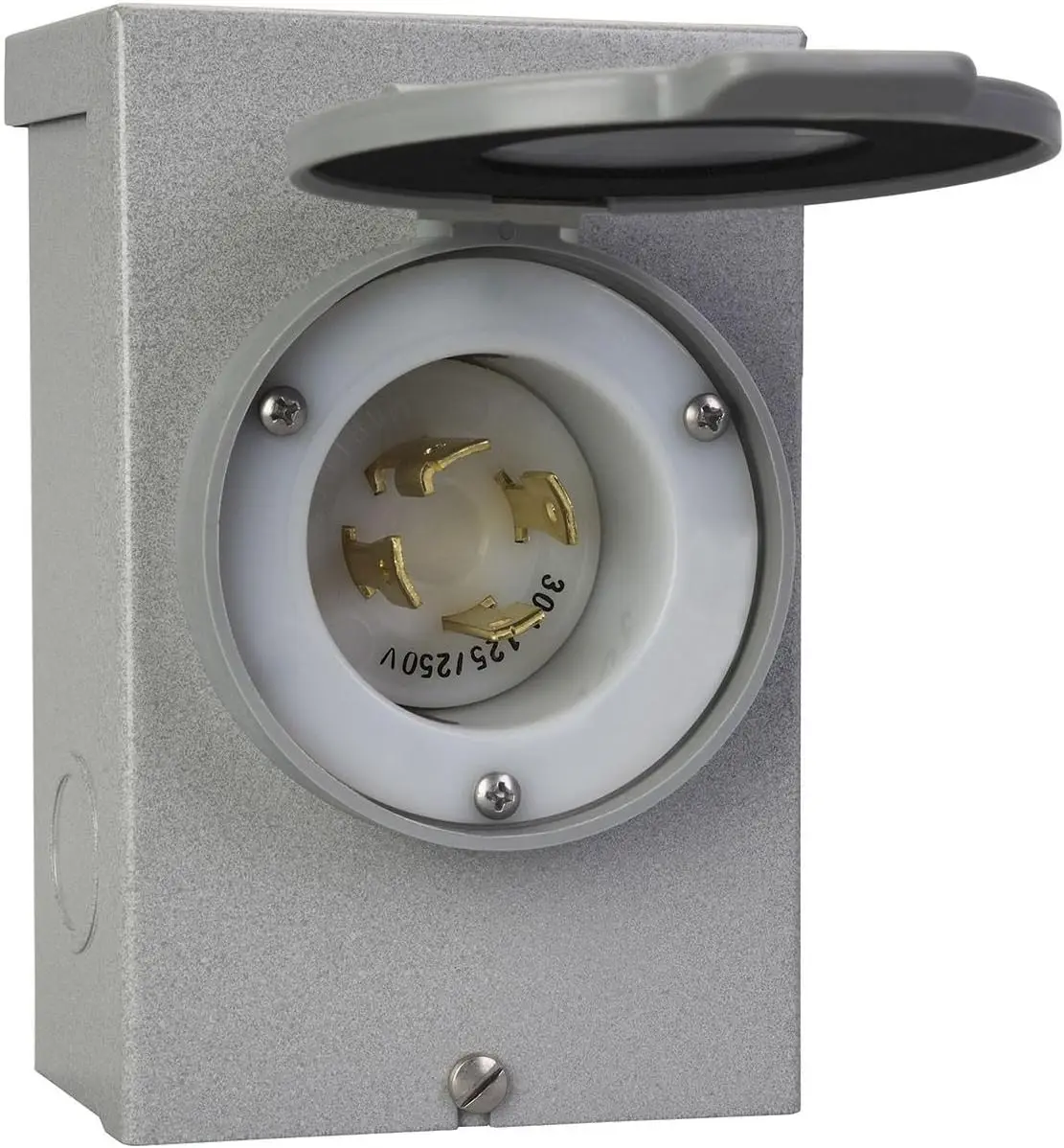 

Розетка питания NEMA 3R на 30 ампер для генераторов мощностью до 7500 Вт, серая отделка