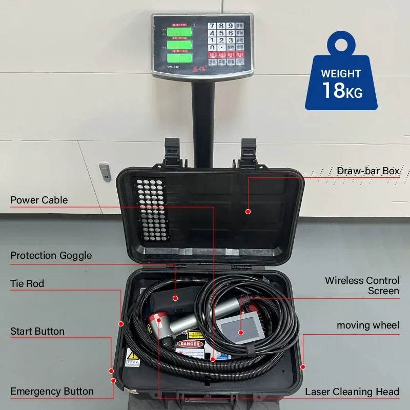 Handfaserlaser-Reinigungsmaschine für die Rostentfernung von Metall, Rost, Laser, Rost, Metallöl, 200 Watt, Kofferstil