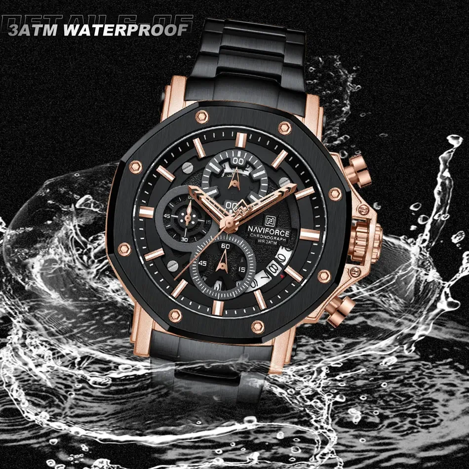 NAVIFORCE Mens Military Sport Watches Stainless Steel Quartz Clock Waterproof Business Luxury relogio masculin