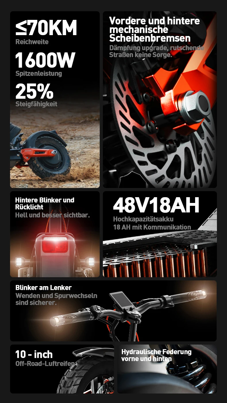 JOYOR T6E (ABE) Elektroroller für Erwachsene, 20 km/h Höchstgeschwindigkeit, 70 km Reichweite, 500W Motor, 48V 18Ah Akku, 10 Zoll Reifen, E-Scooter – Detail 2