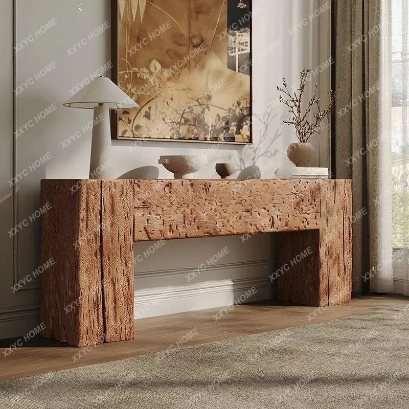 Wabi-sabi wind old elm old log desk bed and breakfast wall decoration display long porch table  FT
