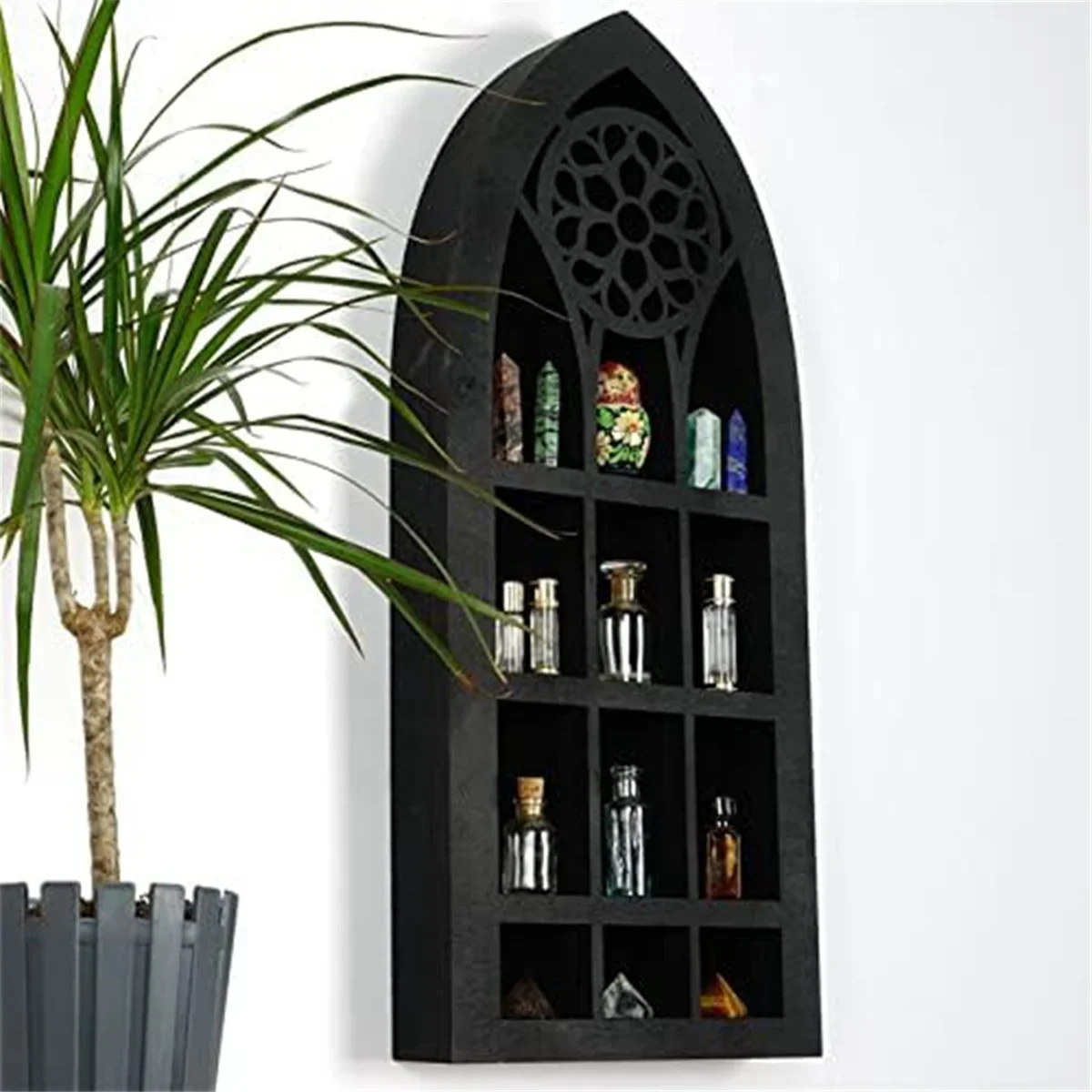

Wall Mounted Floating Shelves Old Church Window Crystal Wall Shelf Wall Hanging Gothic Boho Black Essential Oil Shelf B20
