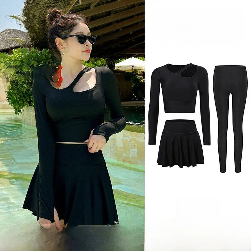 Long Sve Women's Swimsuit Separate Skirt High Waist Slimming Student Sunscreen Diving Conservative Hot Spring Swimming Cos...