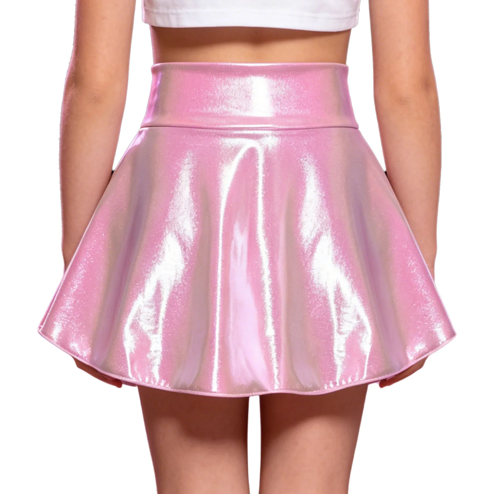 Kids Girls Metallic Jazz Hip Hop Dance Skirt High Waist Double-layer Ruffled A-Line Mini Skirts for Cheerleading Performance