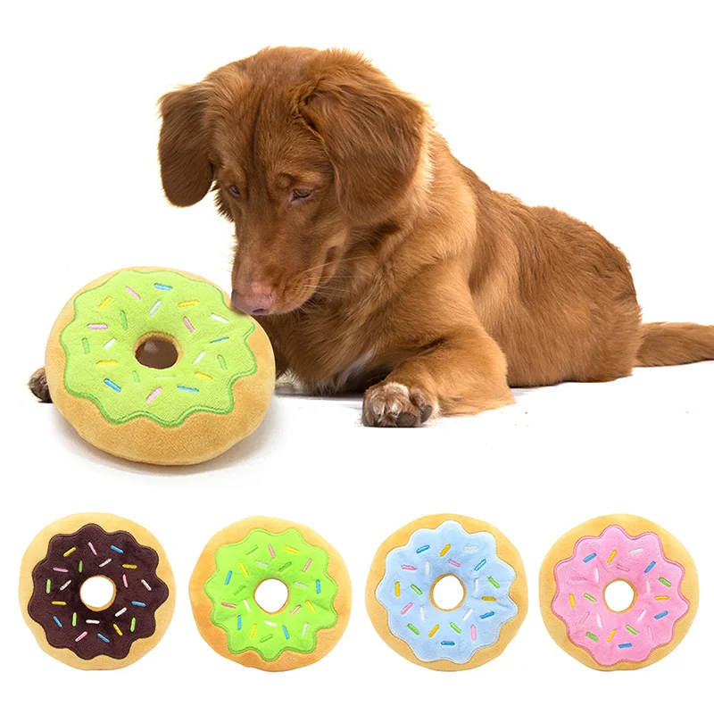 

Dog Donuts Plush Pet Dog Toys For Dogs Chew Toy Cute Puppy Squeaker Sound Toys Funny Puppy Small Medium Dog Interactive Toy