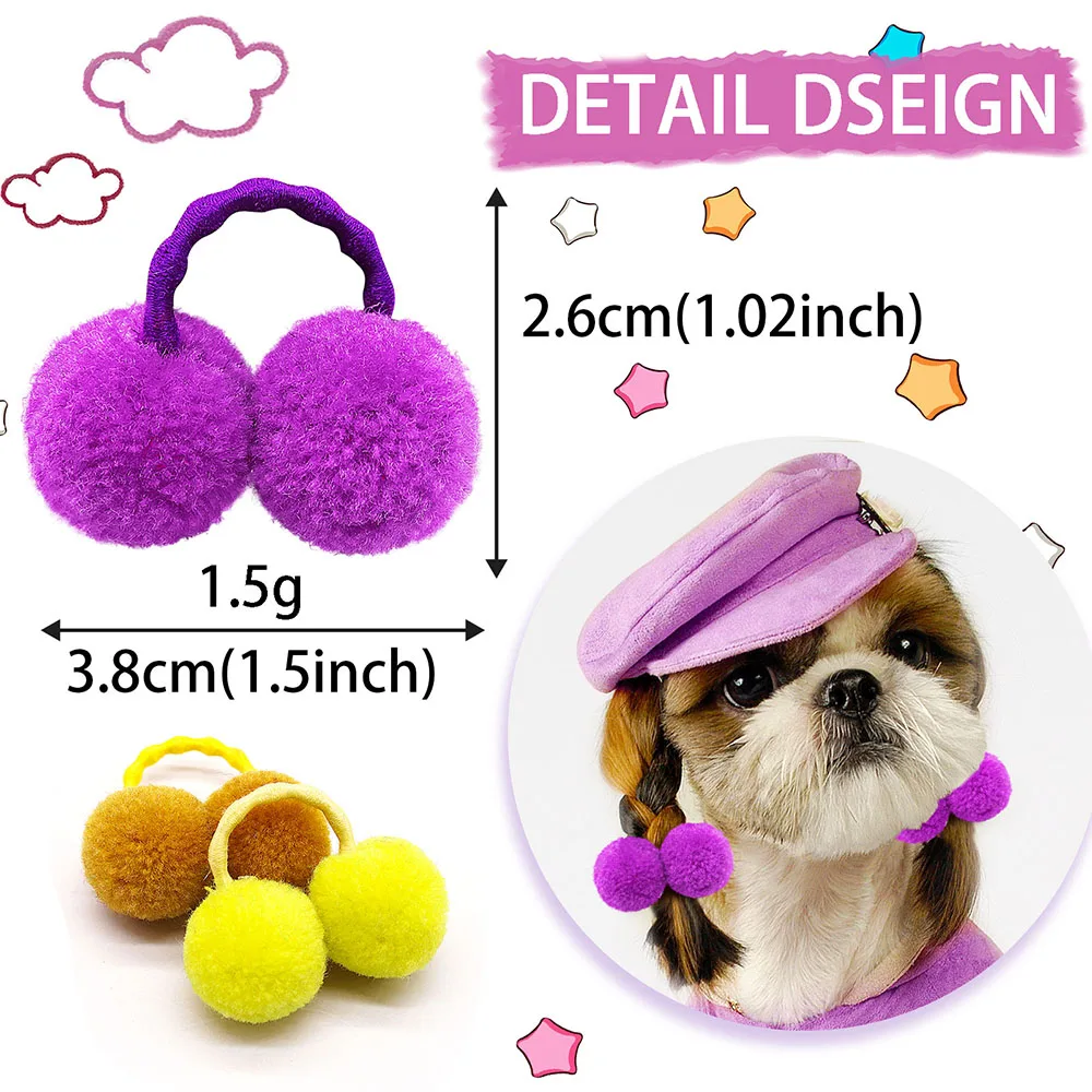 20pcs New Dog Double Plush Elastic Solid Hair Ball Pets Grooming Bows for Small Dogs Cat Bows Dog Hair Accessories Wholesale