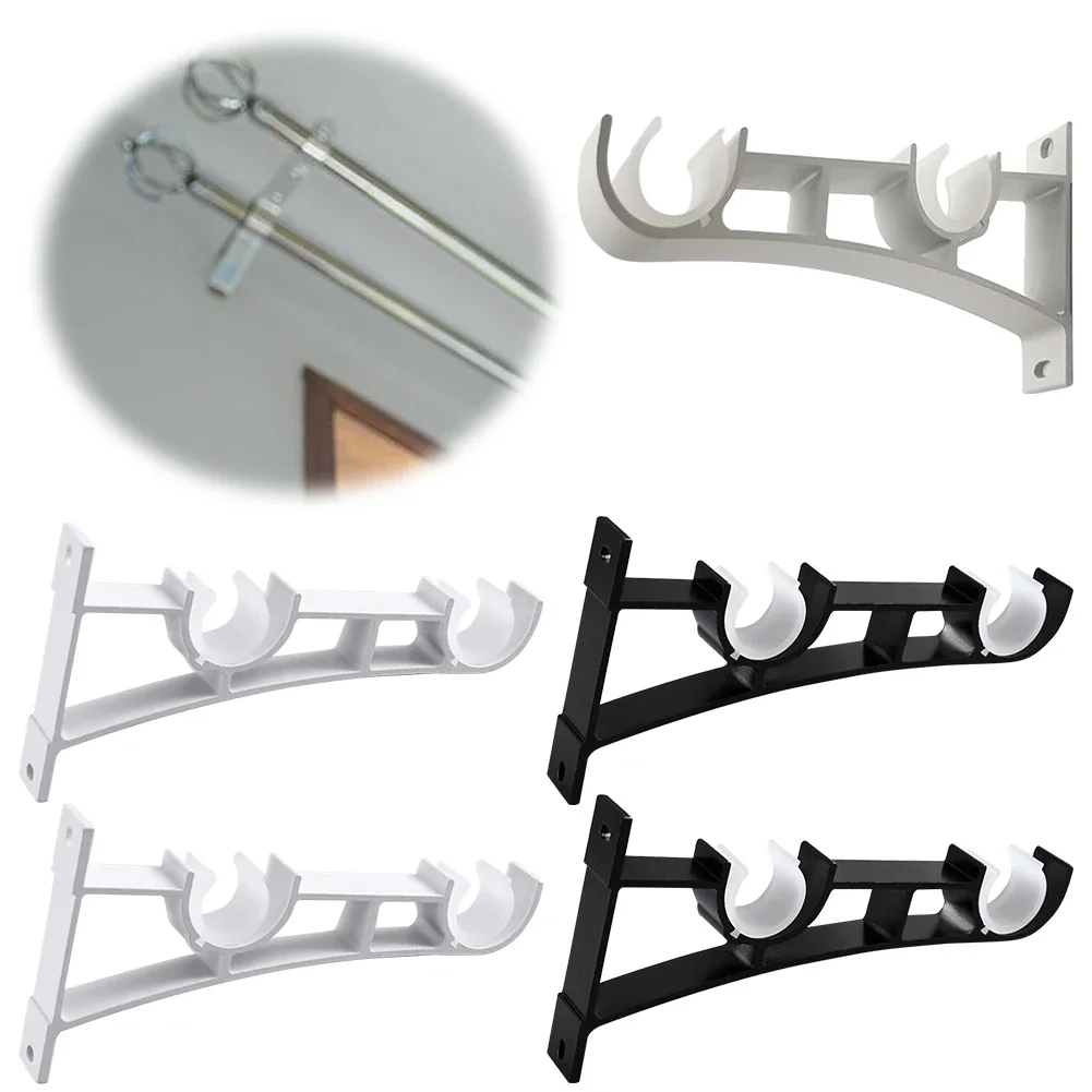 2 Pack Double Curtain Rod Brackets Aluminum Alloy Heavy Duty Curtain Rod Holders Rod Support Hanger for Wall Hangers Support