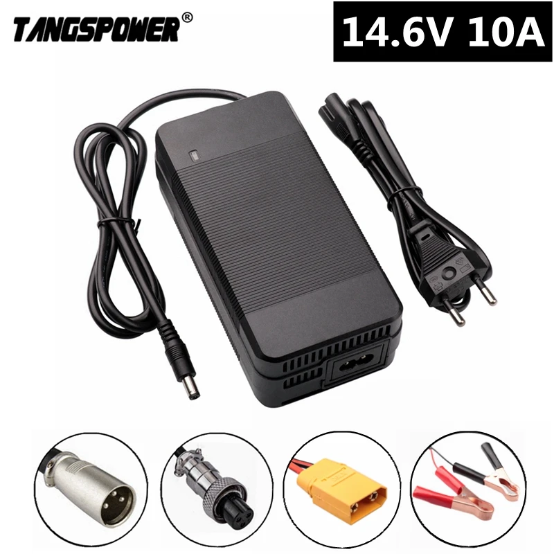 

14.6V 10A LiFePO4 Battery Charger For 12V 12.8V Lifepo4 Battery High Power Charger Crocodile Clip XT90 XT60 Connector With Fan