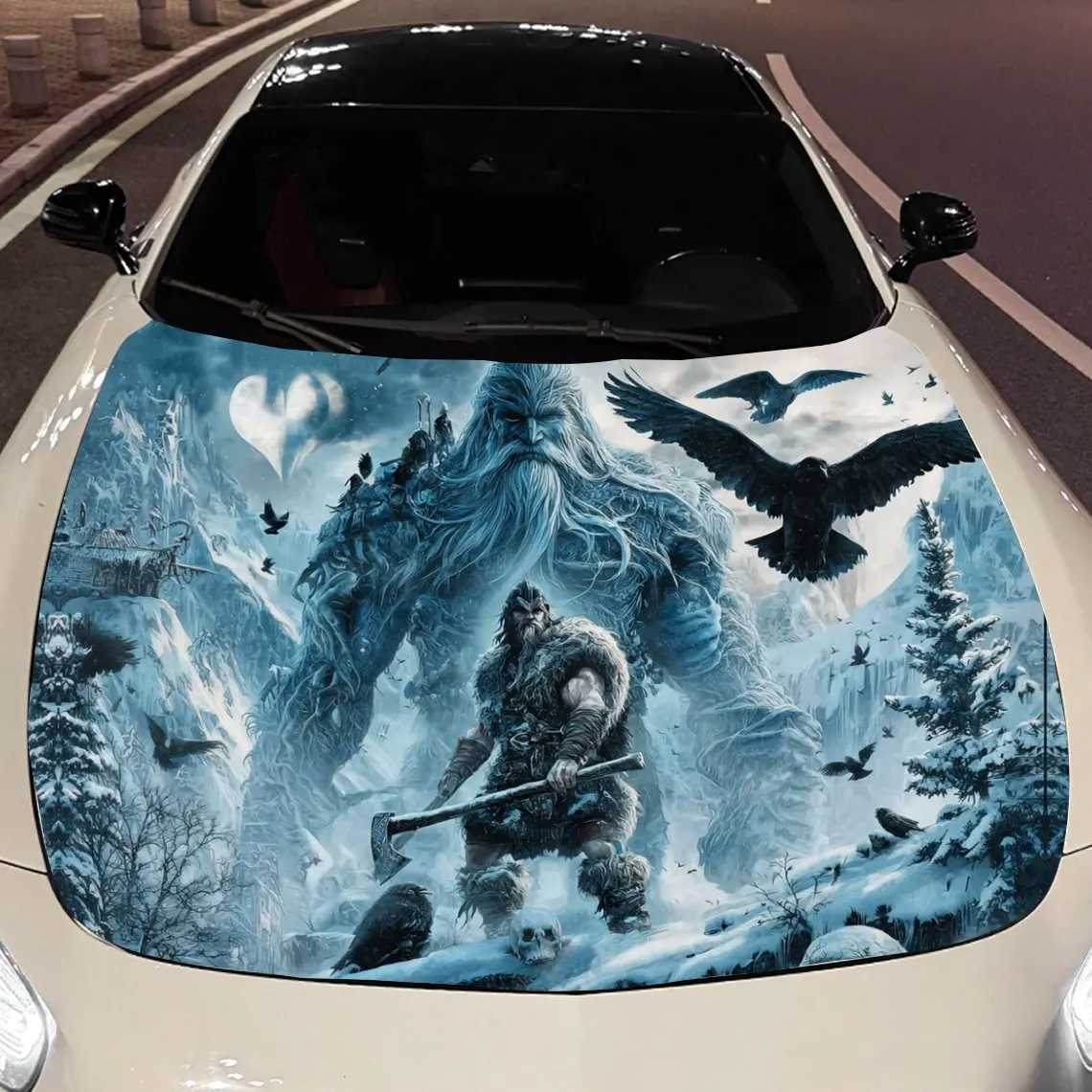 Ice and Snow Giant God Legend Car Vinyl Wrap, PVC Material Waterproof Car Hood Sticker, Self-Adhesive Scratch-Resistant Stickers