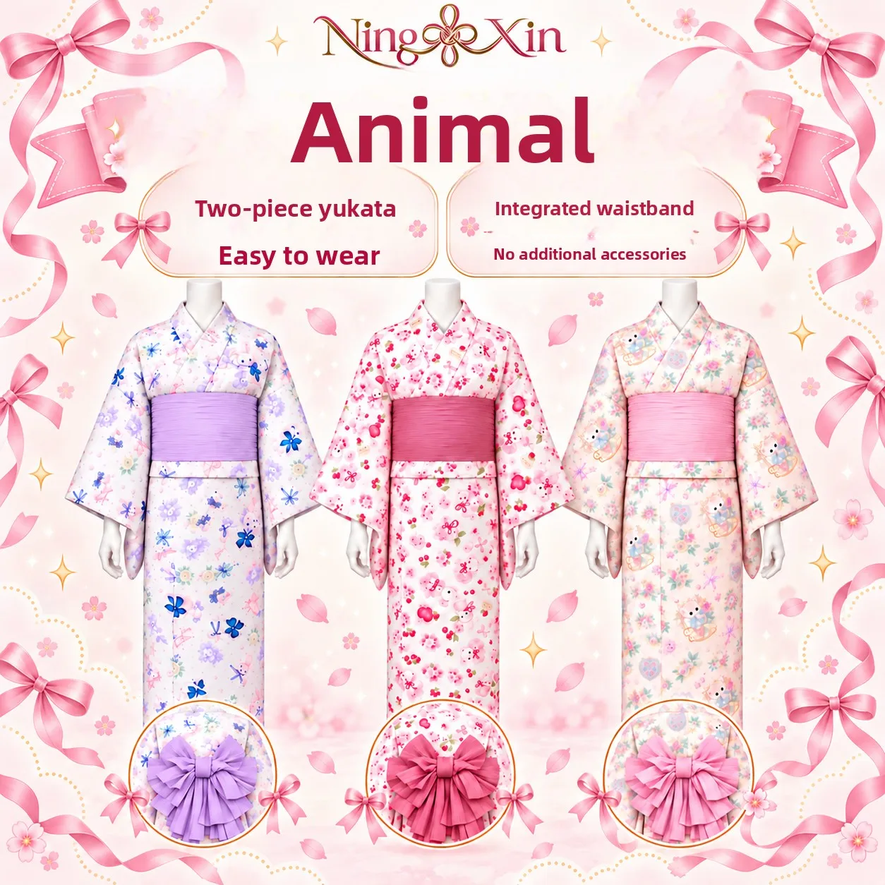 Cute Animal Summer Festival Simple Wear Bathrobe Two-Piece Kimono Style Thermal Suit Women's Ethnic Costume Stage Performance