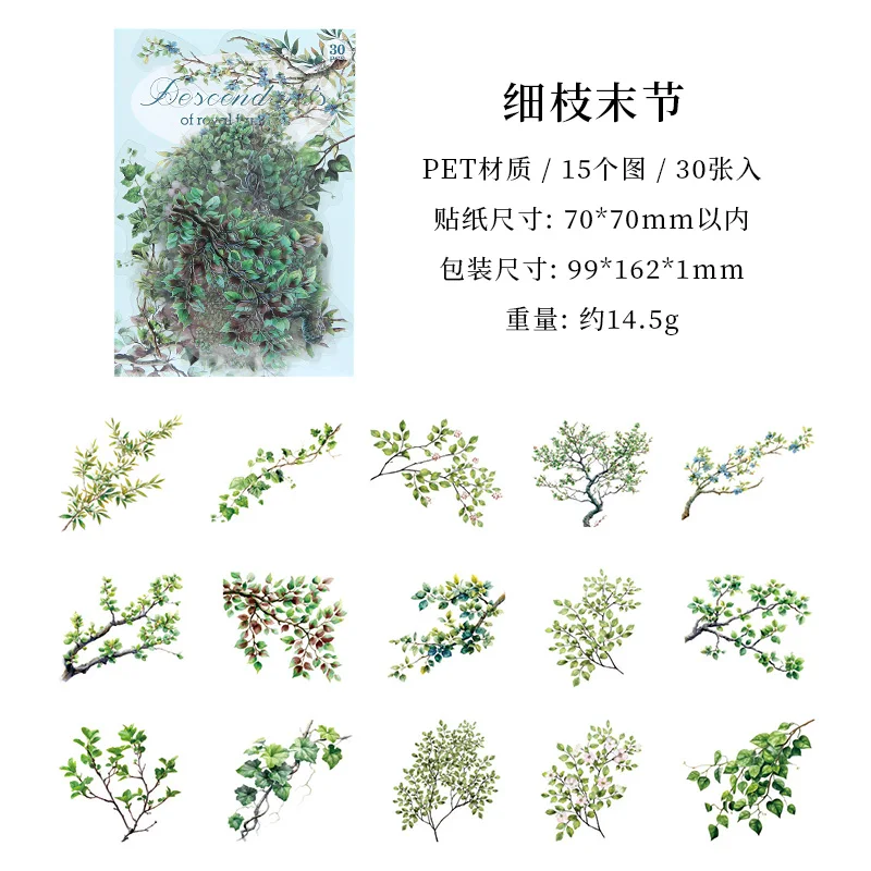 30 stuks/pak retro plant bloem PET waterdichte stickers handgemaakte account plakboek fotoalbum decoratie DIY materiaal sticker