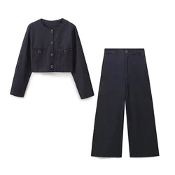 BM&MD&ZA 2024 early autumn new women's casual button-down short jacket with high waist wide-leg pants