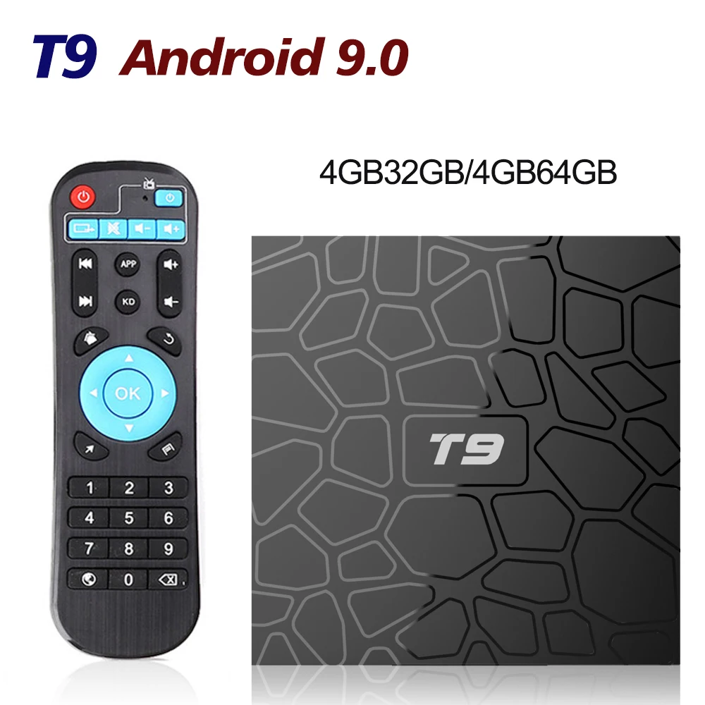 Smart T9 Android 9.0 TV, pudełko RK3318 czterordzeniowy 4GB RAM 64GB ROM 2.4G/5G podwójny WIFI USB 3.0 4K Bluetooth 4.0 2GB 16GB dekoder