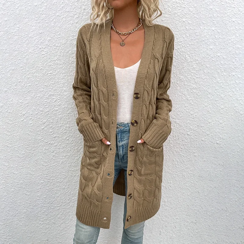 Solid Casual Button Cardigan Women Knitted Sweaters Coats Long Sleeved Loose V-Neck Fashion Comfortable Autumn Winter Streetwear