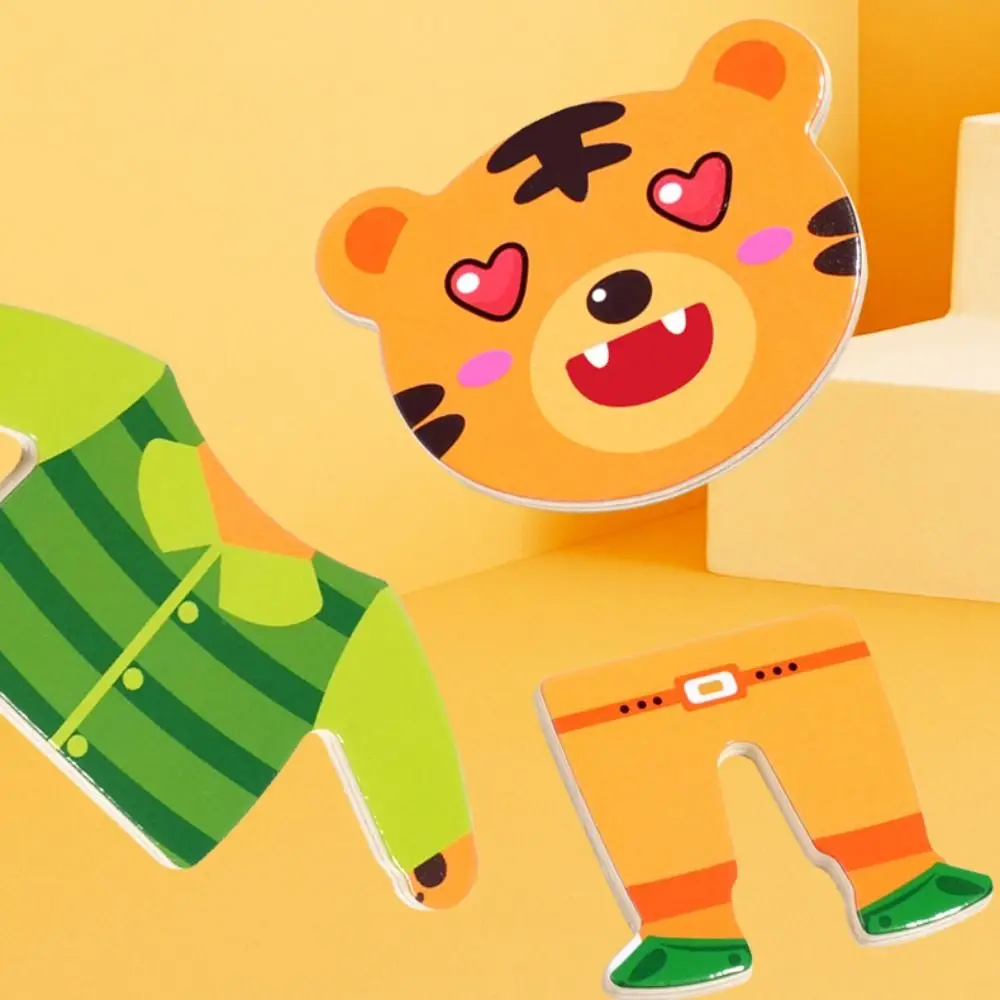 Material de madeira quebra-cabeça de madeira mudar roupas recurso função educacional dos desenhos animados mudar roupas jogo design dos desenhos animados