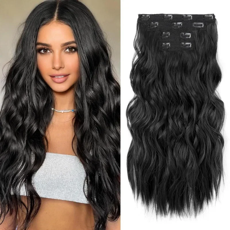 2025 Wig Female Long Curly Hair Big Wave Four-piece Set To Increase Hair Volume Fluffy Natural Invisible Extender Lolita Accesso