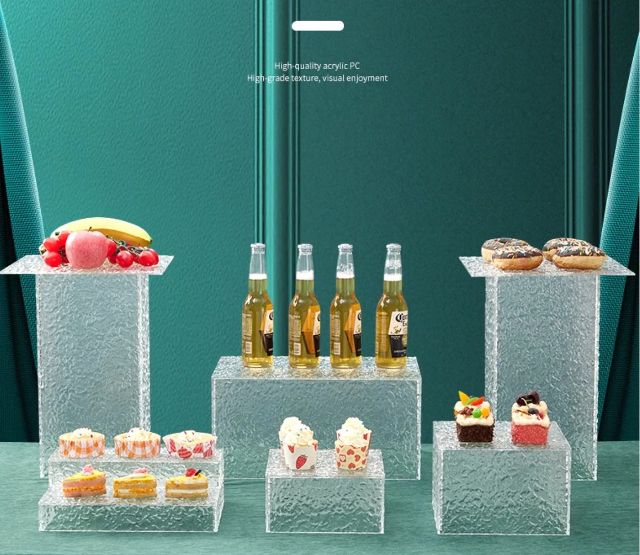 

10pcs Dessert Table Buffet Plate Holder Acrylic Tray Shelf Wedding Banquet Cake Cookies Sushi Bread Fruits Tea Break Stand Decor