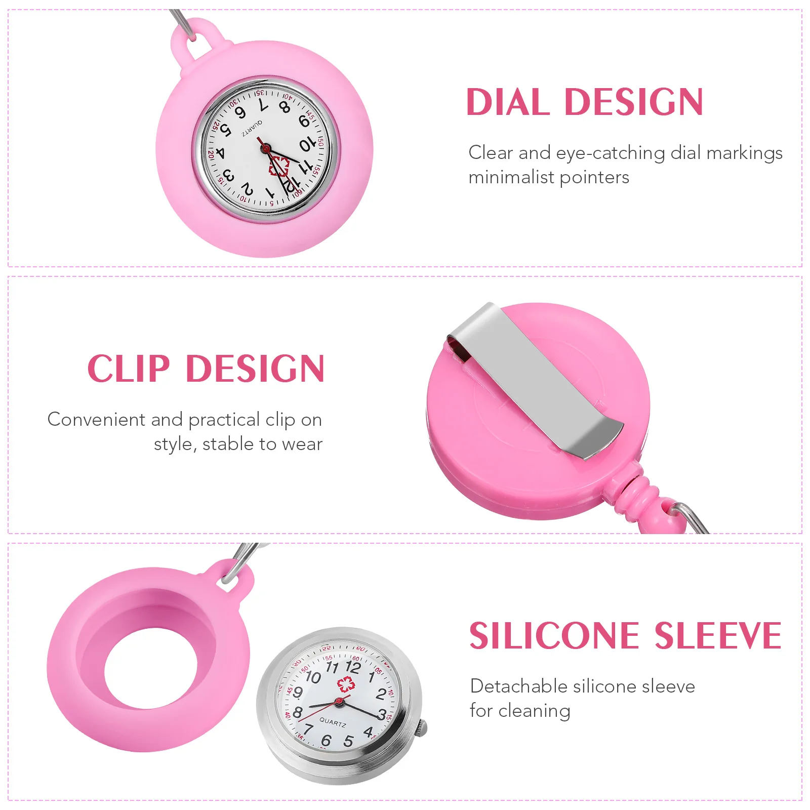 

2Pcs Nurse Watch Silicone Telescopic Pocket Watch White Pink Easy Clean Quartz Nurses Fob Watches Gifts For Nurses Students