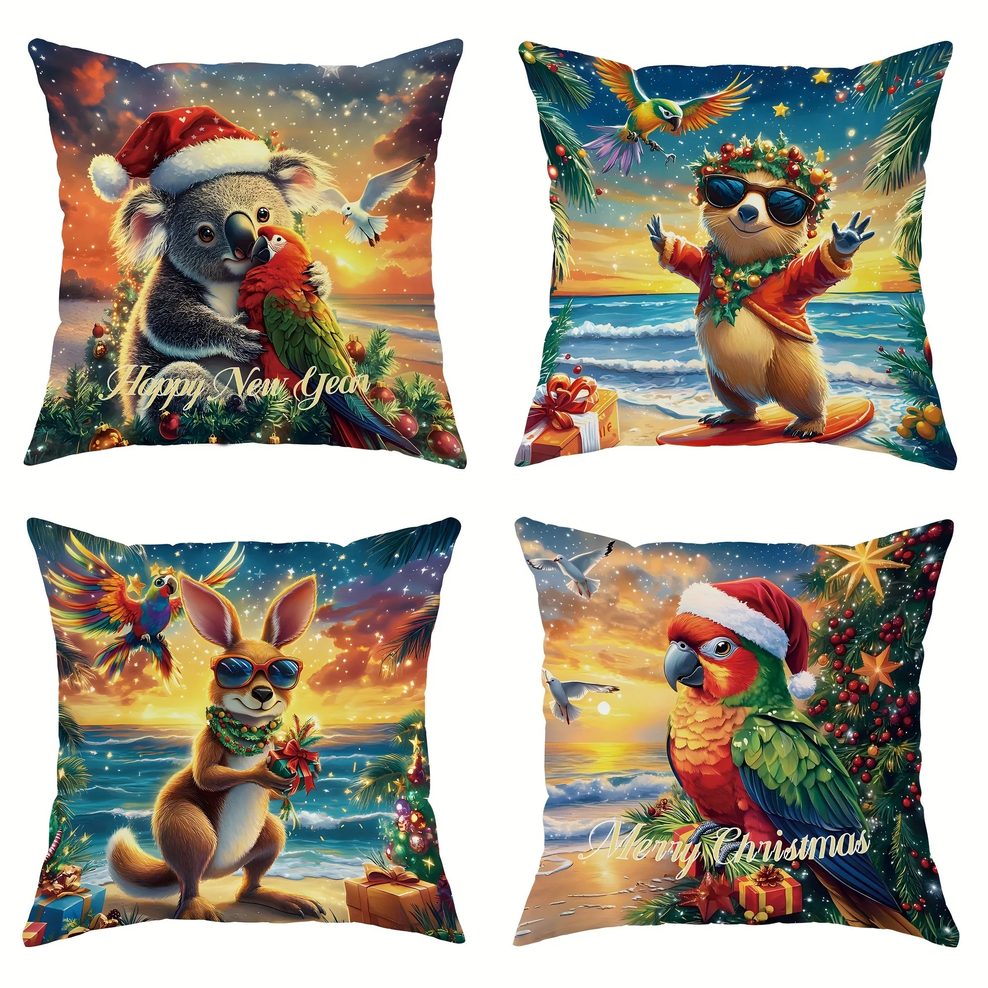 Christmas-Themed Animal-Printed Pillowcases: Koala, Kangaroo, Parrot, Oh My! sofas, bedroom pillow covers, holiday gifts