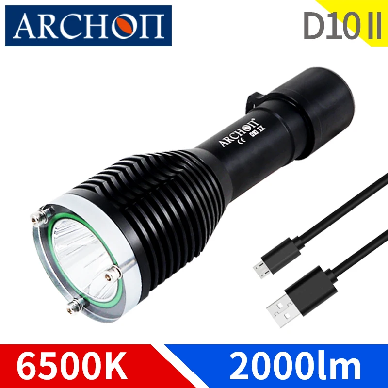 D10 II 2000lm diving flashlight 6500K diving light Underwater 100m Diving lighting torch max 8h strobe runtime Dive fishing lamp