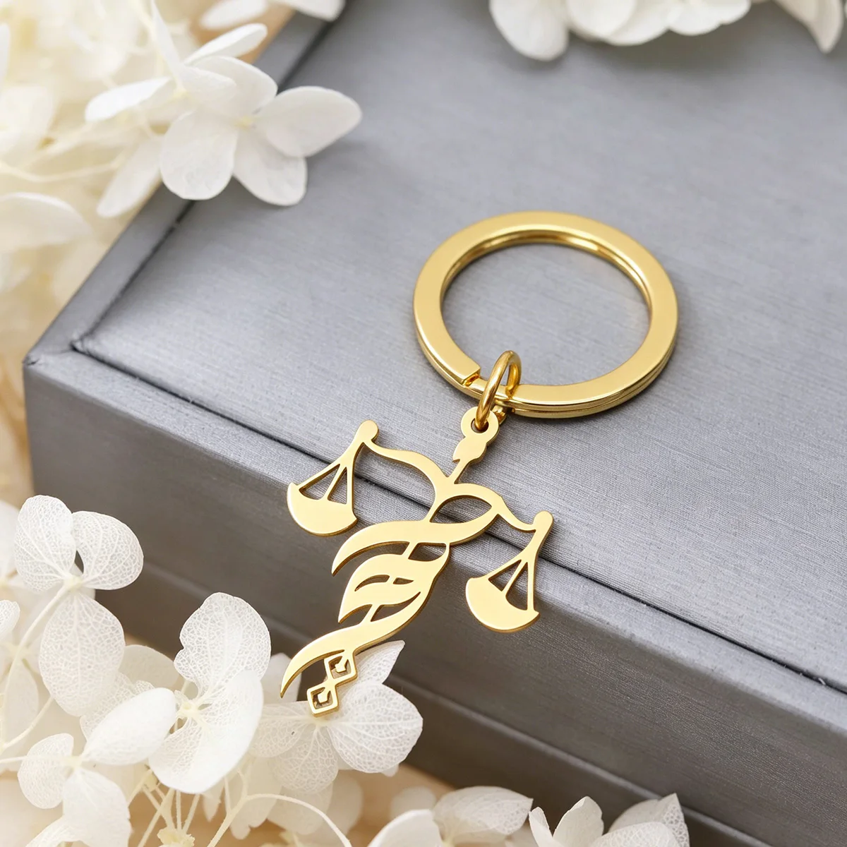Trendy Libra Balance Scale Keychain Stainless Steel Zodiac Astrology Gift Key Ring Pendant Bag Decor Jewelry  Accessories