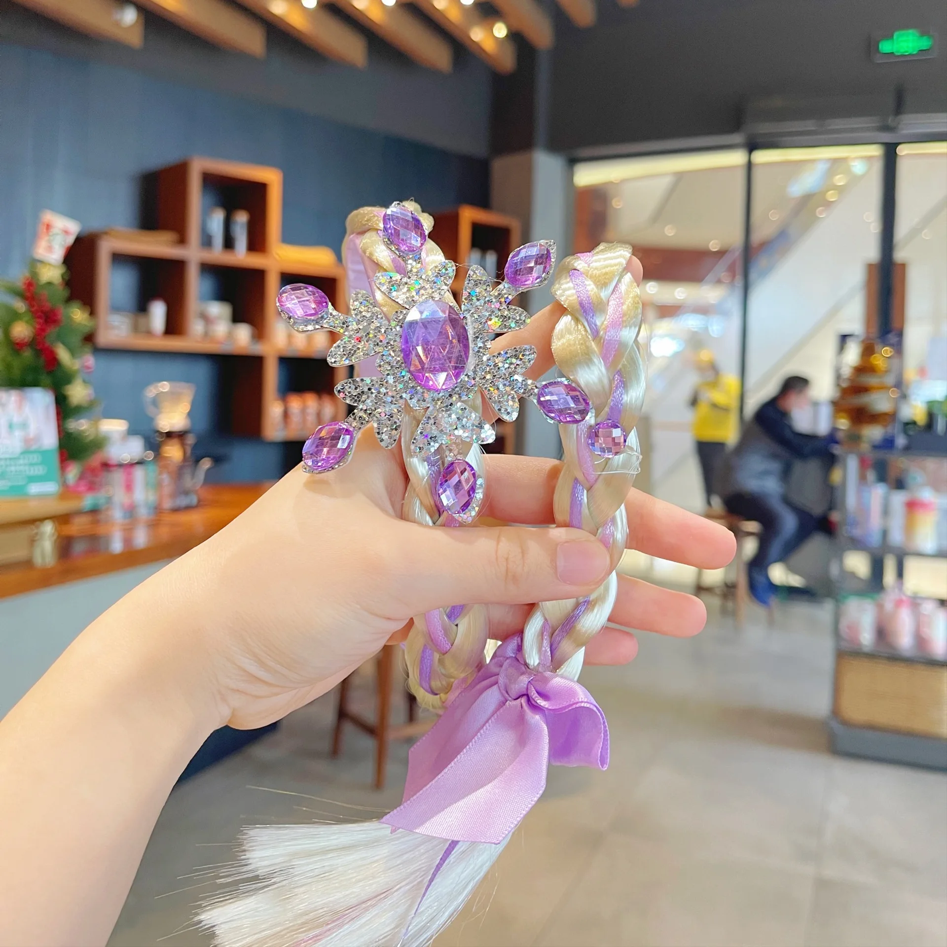 Frozen Elsa Prinzessin Krone Stirnband Kleines Mädchen Perücke Zopf Schleife Kinder Cosplay Party Haaraccessoires – Detail 4