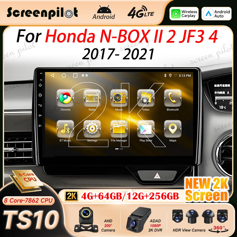 9 Inch Android 16 Car Radio Stereo For Honda N-BOX II 2 JF3 4 2017 2018 2019 - 2021 Multimidia Player GPS Carplay Android Auto