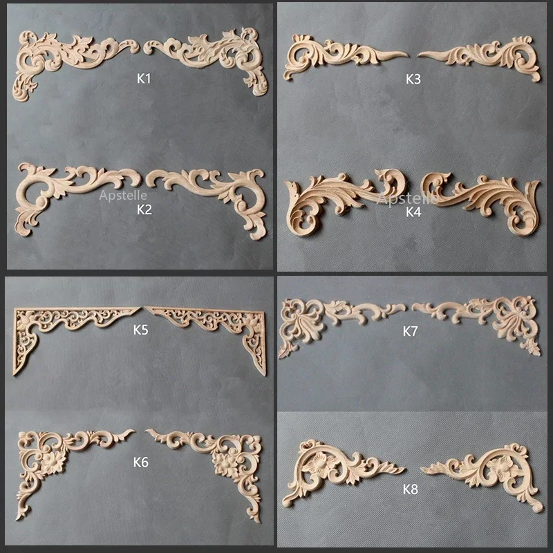 New Solid Wood Corner Flower Wood Carving Piece Furniture Decal Diagonal Flower Decoration Accessories Wholesale