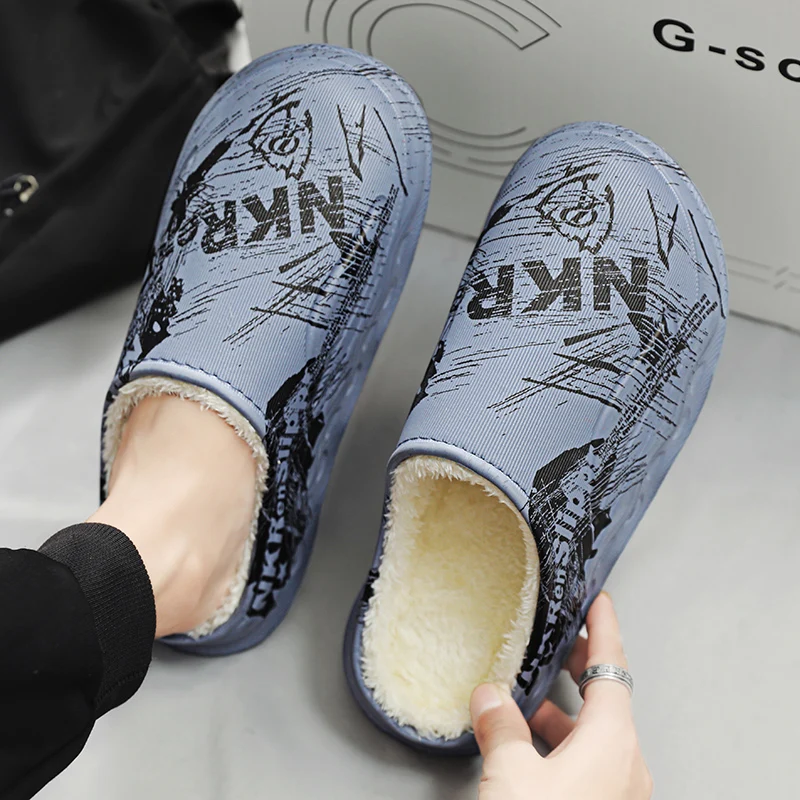 شبشب شتوي للجنسين مقاس 46 47 أحذية منزلية داخلية غير قابلة للانزلاق ناعمة دافئة مقاومة للماء أحذية قطنية منزلية كبيرة جدًا