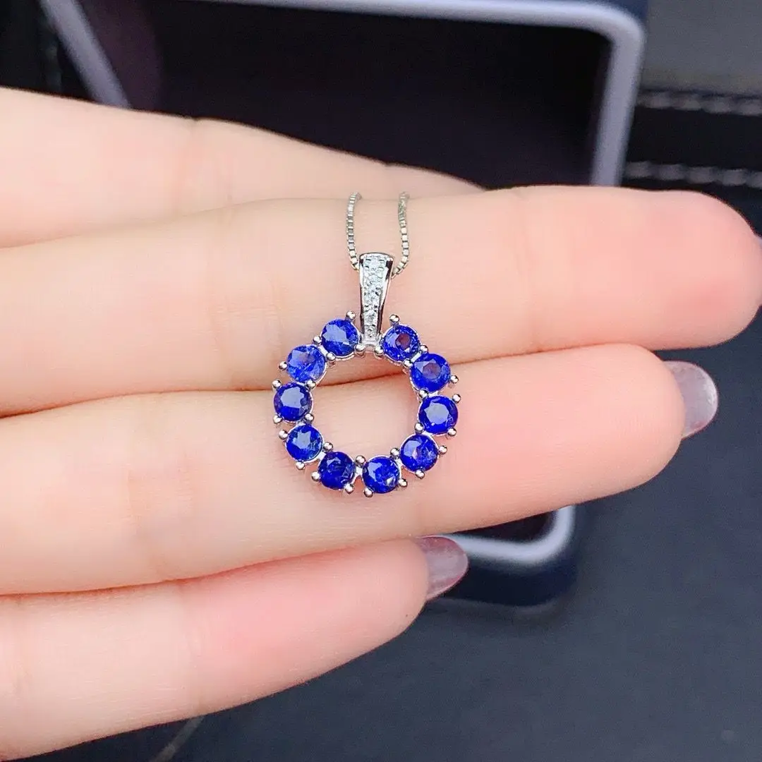 

ZECAA Blue Sapphire Jewelry Woman Pendant With Natural Blue Sapphire 3*3mm Silver Pendant Jewelry Sapphire Lady Woman Pendant