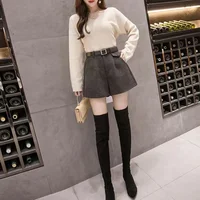2024 New Women's Woolen Shorts A-line Loose High-Waisted Casual Thick Boots Pants for Autumn Winter Comfortable Bootcut Black - Image 2