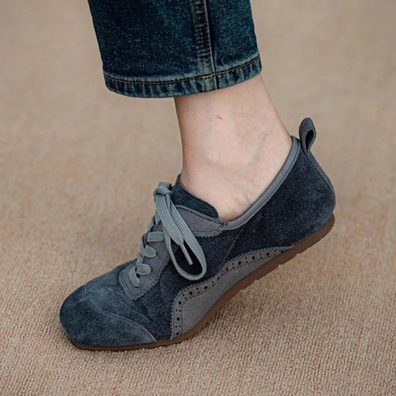 

Women's Sneakers Square Toe Soft Flats Sports Shoes Luxury Suede Brogue Carving Casual Oxford Shoes Female Walking Running Shoes