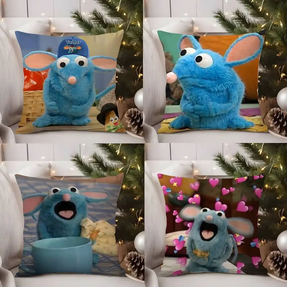 

TV Blue Mouse T-Tutter Pillow Case Office Sofa Dorm Chair Back Short Plush Double-sided Printing Home Cushion Cover