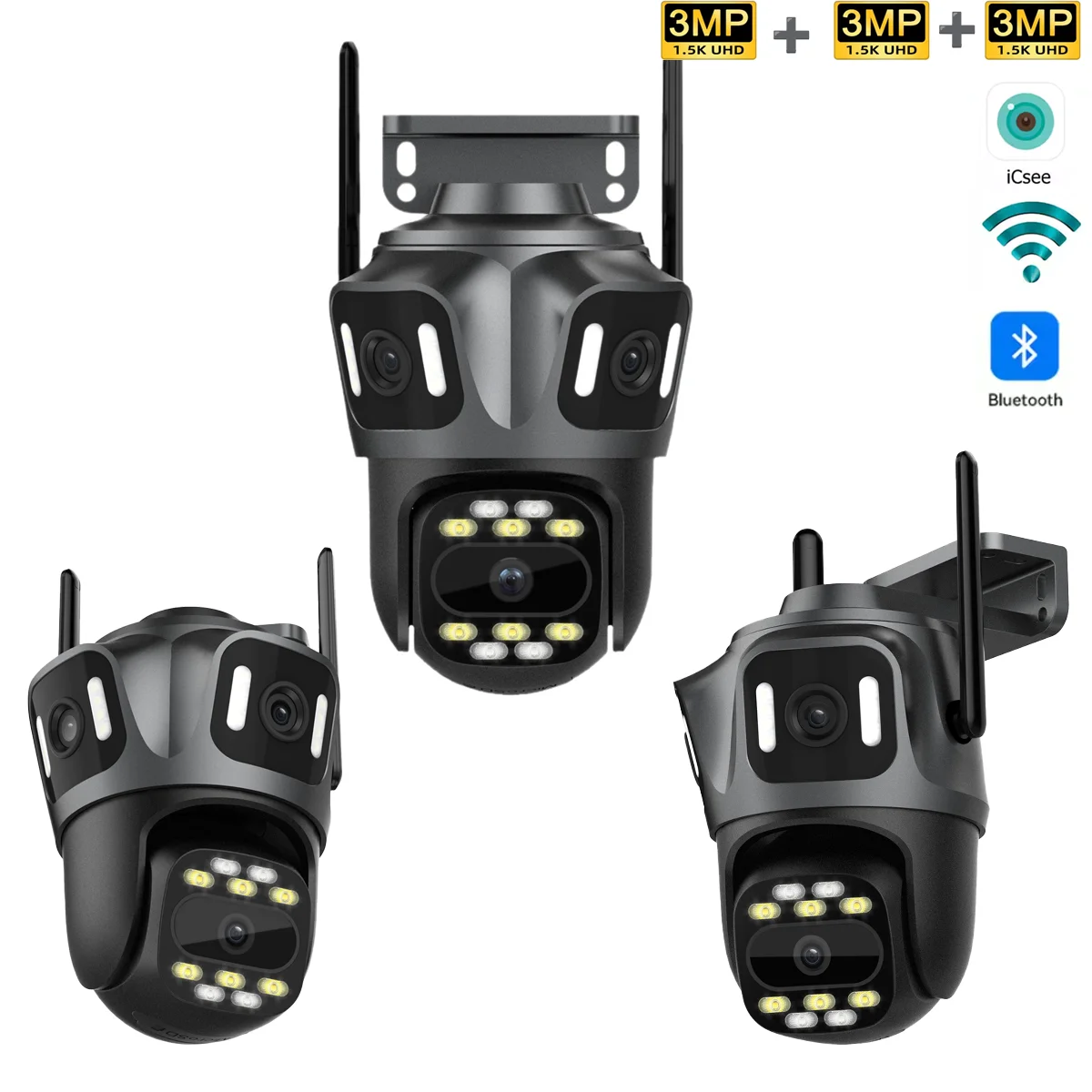 

Outdoor Security Camera 4MP+4MP Dual Lense 24/7 Recording IP66 Waterproof Two-Way Voice Cloud/SD Storage Alexa/Google Compatible