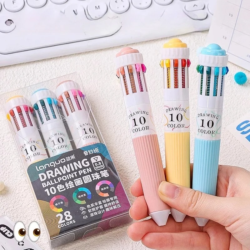 28/30 Colors Multicolor Pens,10-in-1 Colored Ballpoint Pen 0.8mm Soft Grip Press Smooth For Writing Retractable Ballpoint Pens