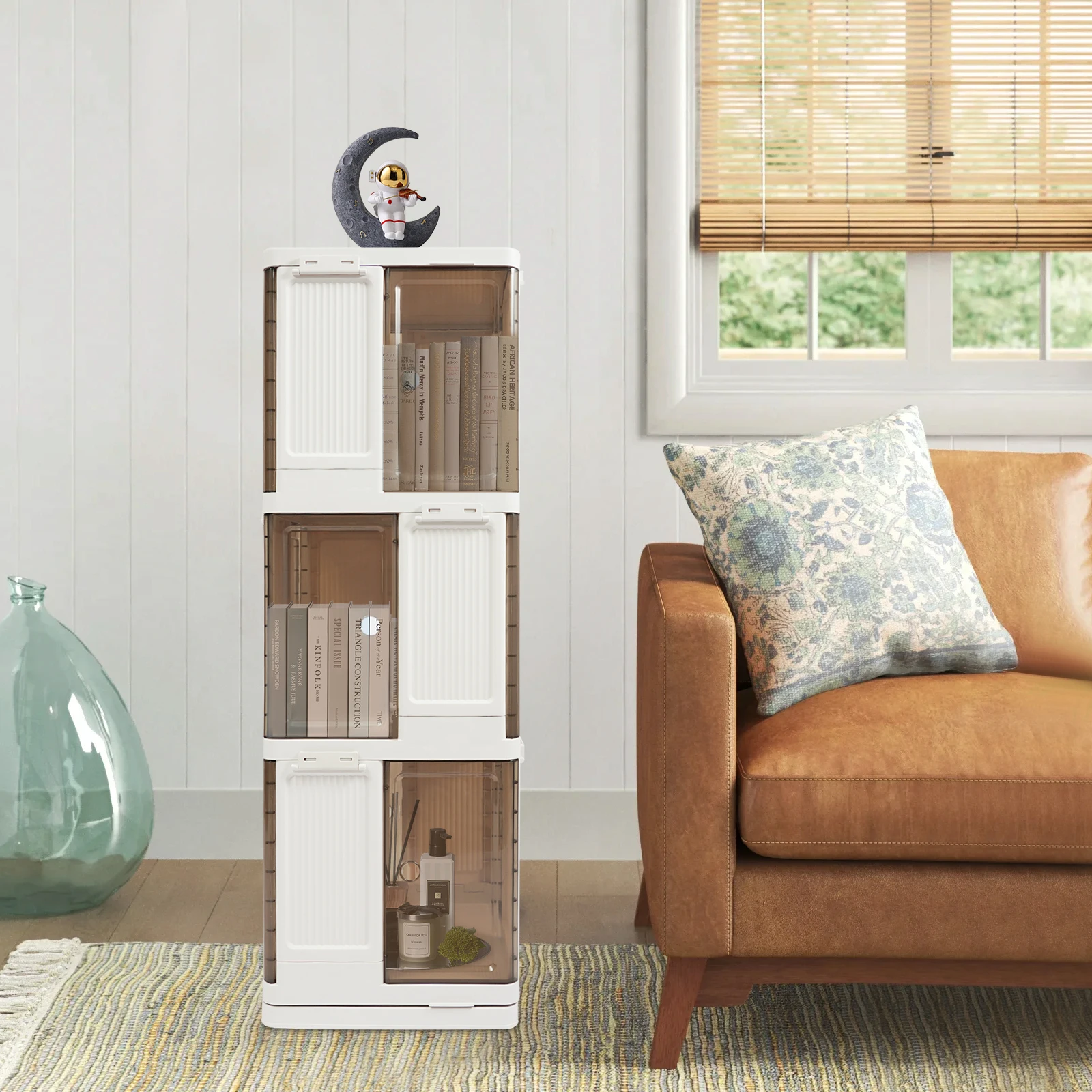 3-Tier Rotating Bookshelf 14.56*14.56in Book Storage Shelf 360 PP Floor Standing Rotating Bookcase DIY