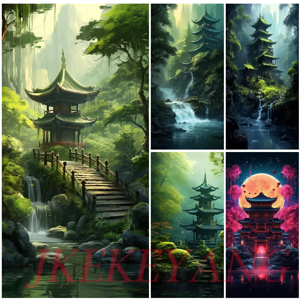 DIY Diamond Painting Cross Stitch Kit Pavilion In The Forest Full Square Diamond Mosaic New Collection 2024 Home Decor Gift