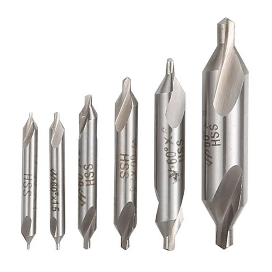 

6 PCS HSS Combined Center Drills Bit Set Countersink 60 Degree Angle 5/3/2.5/2/1.5/1 mm