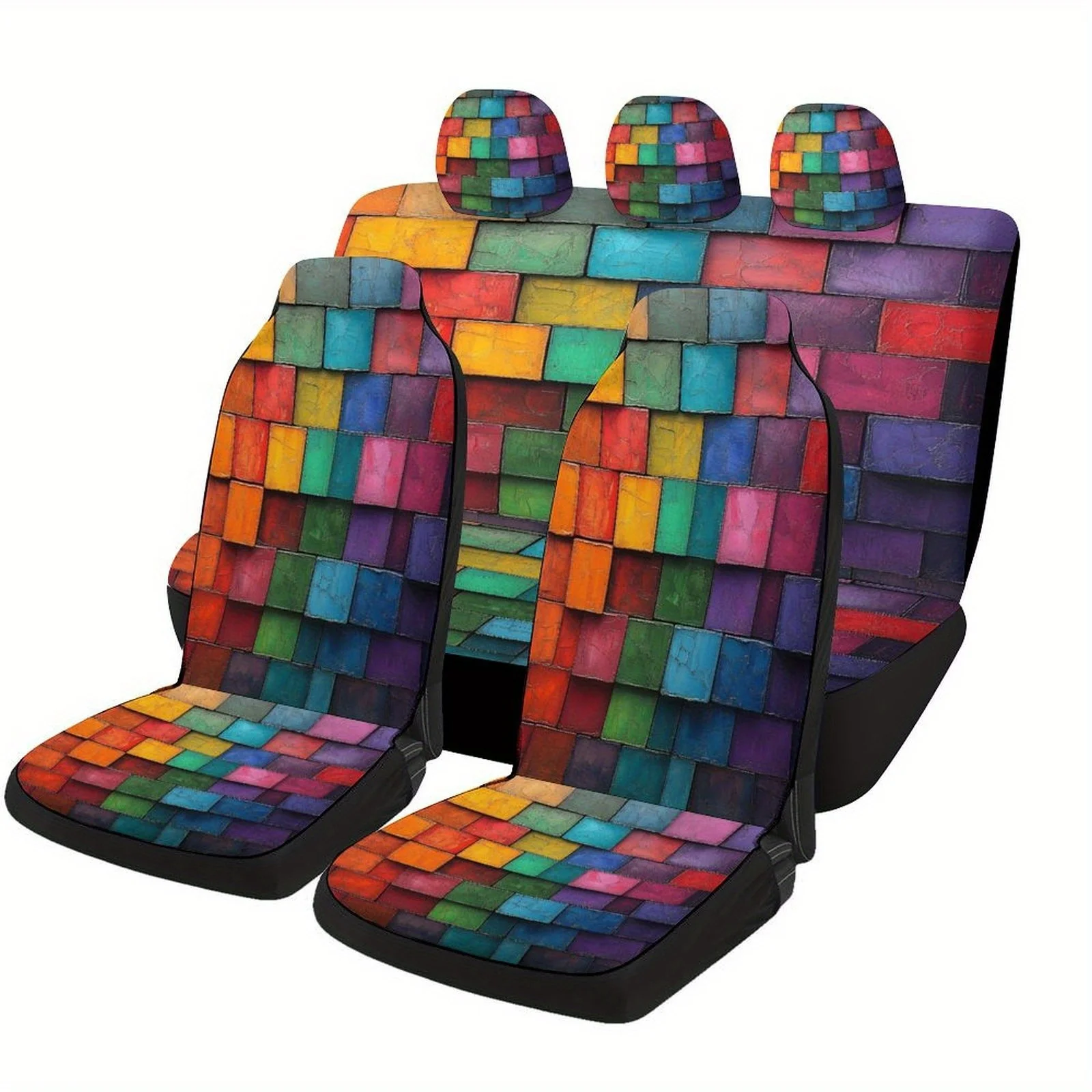 Vibrant Tile Artwork Car Seat Cover Collection Suitable For Various Vehicles, Stylish Unique Car Seat Protectors Complete Set, U