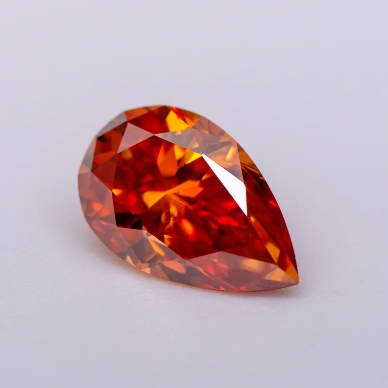 Moissanite Stone Orange Colour Pear Cut Gemstone Lab Created Diamond Jewelry Making Materials Comes with GRA Certificate