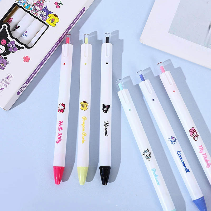 Sanrio-Bolígrafo de escritura Kawaii Hello Kitty, pluma de Gel de secado rápido, 6 piezas, 0,5mm