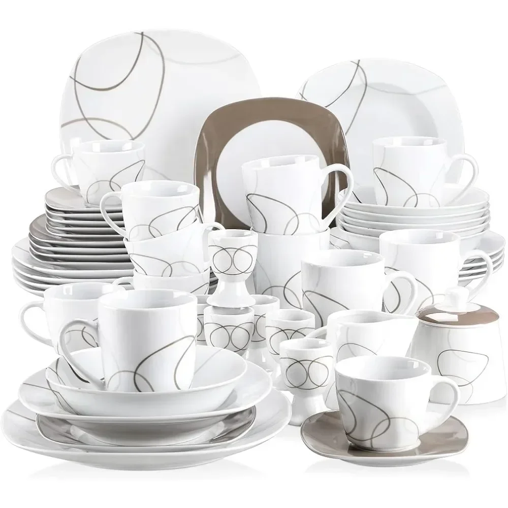 

Dish 50-Piece Dinnerware Sets for 6 Kitchen Dishes Cup and Saucer Set Plates Dinner Sets Microwave and Dishwasher Safe Egg Cups