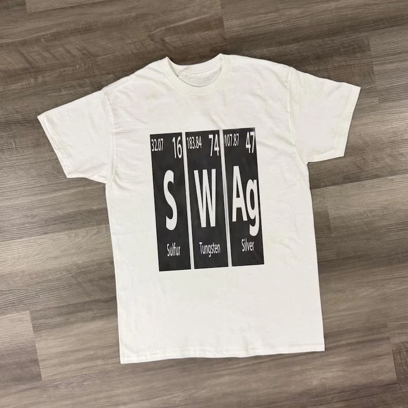 SWAG White Graphic Tee Swag Periodic Table Design Print Cotton T-shirt Men Women Harajuku Y2K T-shirt Trendy Streetwear Tee Tops