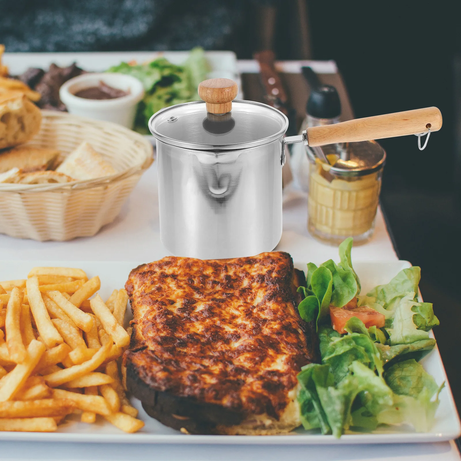 

Mini Deep Fryer Basket Pot 304 Stainless Steel Glass Lid Home Use Non-stick Metal Frying Set Easy Clean Kitchen Tempura