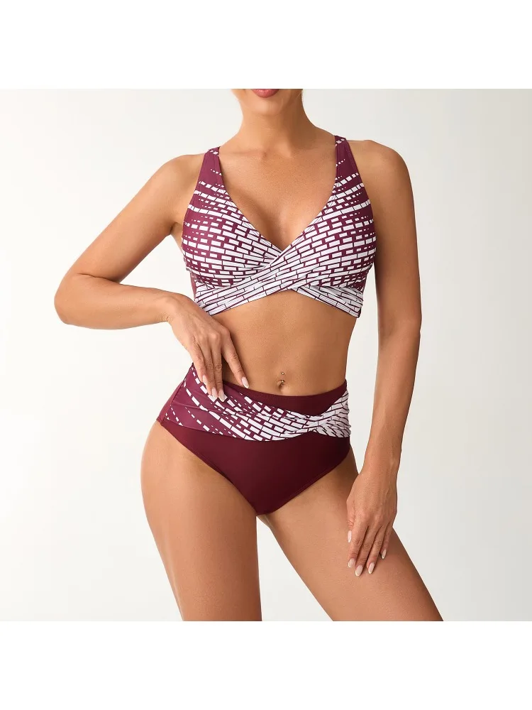 女性ハイウエストタンキニビキニセットツーピース水着夏のビーチ水着水着ビーチウェア