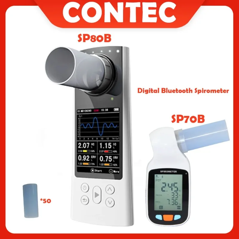 Цифровой спирометр CONTEC SP80B/SP70B с Bluetooth, диагностический виталограф Спирометрия + Приложение