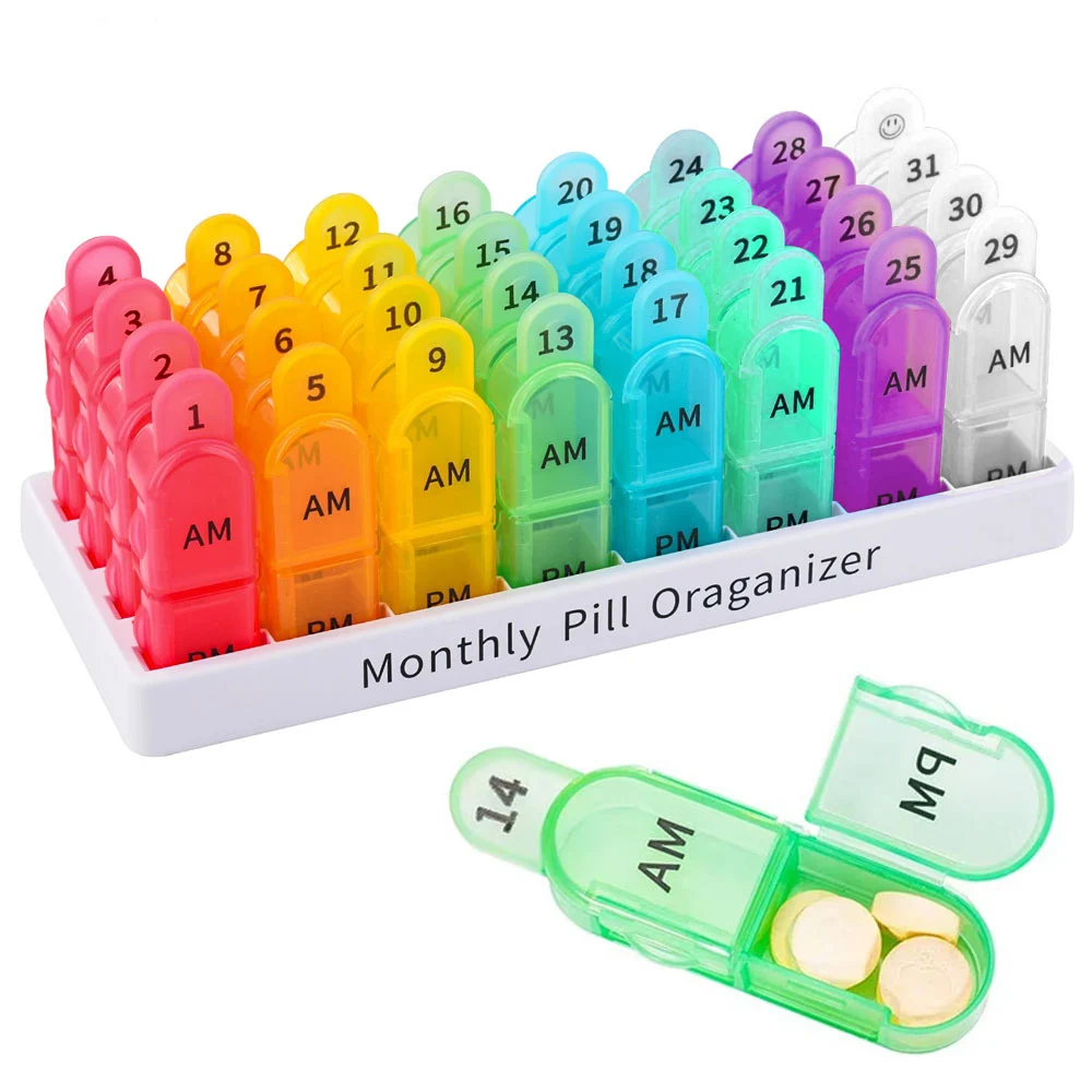 

Portable and Convenient! 30-Day Monthly Pill Organizer, Divided for 2 Times Daily, for Storing and Organizing Medications